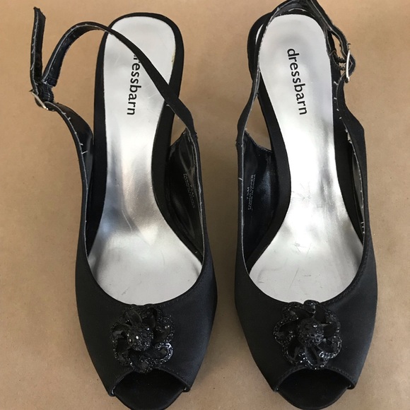 Dressbarn Black Heels 7.5 Strap Strapy Flower Sling - Picture 5 of 8